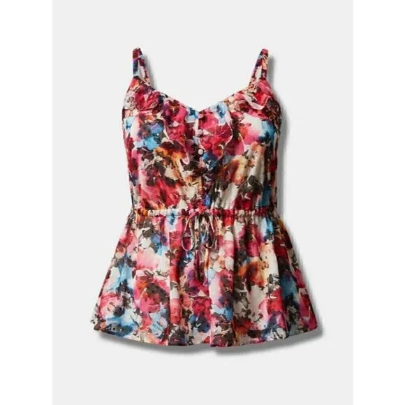 Women's Torrid Plus Size 5, 5X, 28 Chiffon Clip Dot Ruffle Tie Waist Tank Shirt - Picture 5 of 10